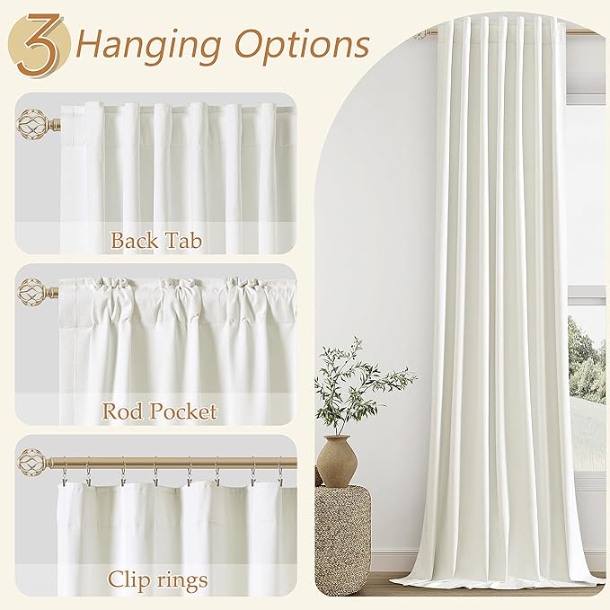 Guken Ivory Linen Blackout Curtains 80 Inch Length 2 Panels Set for Living Room Bedroom Back Tab Thermal Insulated 100% Black Out Linen Drapes Room Darkening Window Curtains 40 Wide