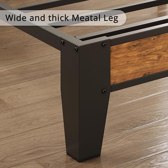 LIKIMIO California King Bed Frame, Storage Headboard with Charging Station, Solid and Stable, Noise Free, No Box Spring Needed, Easy Assembly (Vintage and Black)