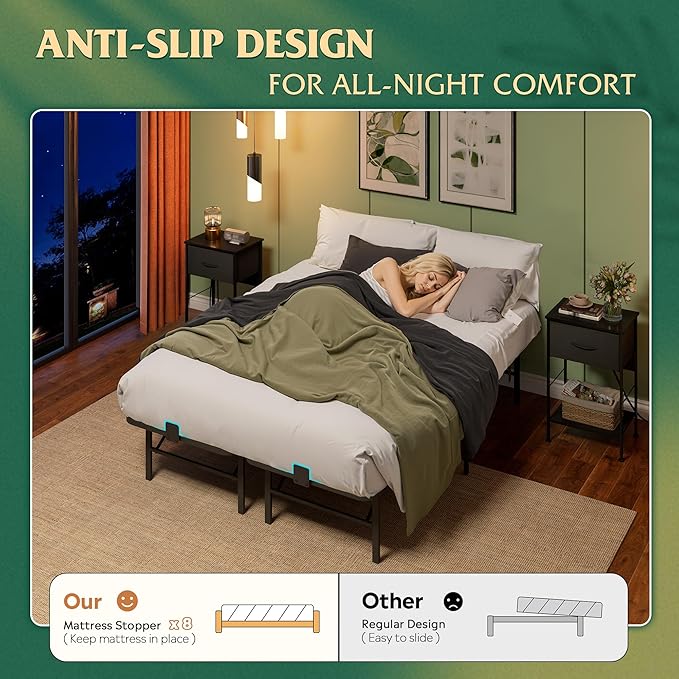 WLIVE Foldable Full Bed Frames, Metal Platform Bed Frame Full Size with Heavy Duty Steel Slats, No Box Spring Needed, Easy Assembly, No Noise, Black