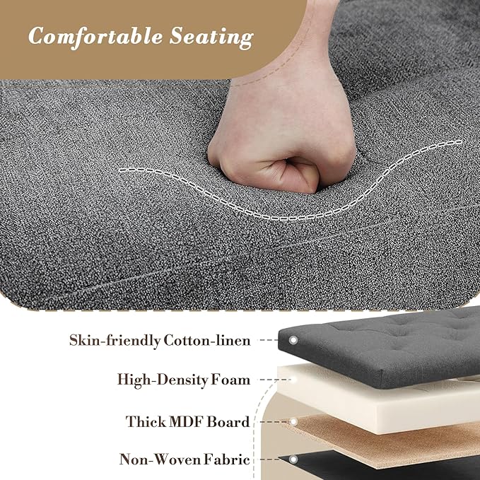 Athena Collection Ottoman Bench with Storage, 43 Inches Large End of Bed Storage Ottoman Bench, 130L Load 220 Lbs Linen Foot Rest for Bedroom, Living Room, Entyway, Dark Gray