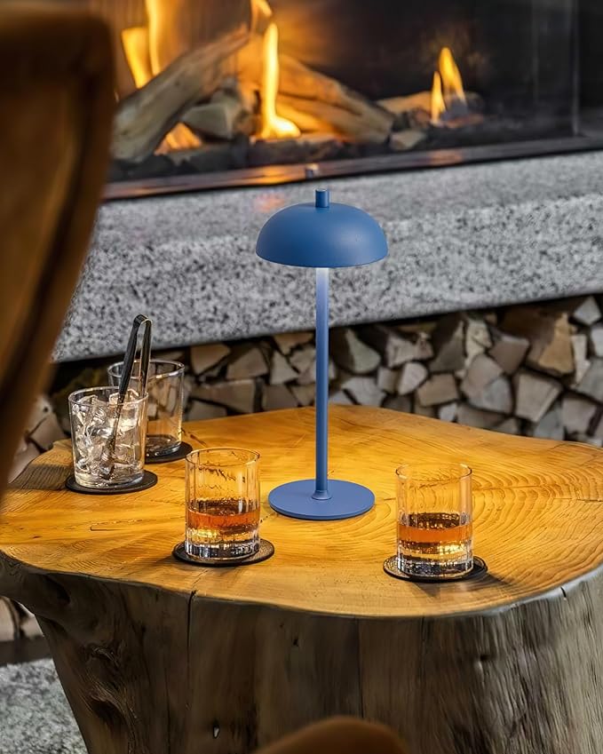 LED 12" Small Cordless Table Lamp Set of 2, 4000mAh Portable Touch Desk Lamp, 3 Color Dimming Rechargable Battery Powered Lamps, for Bedroom, Outdoor, Restaurant, Bedside, Night Lights (Blue)