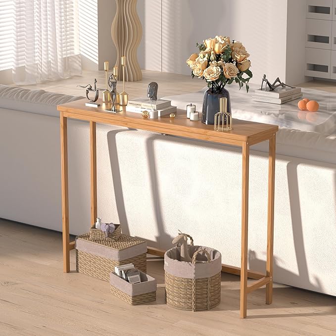 VASMIA Console Table, Entryway Table, Narrow Sofa Table, 39" Bamboo Hallway Table for Entryway, Living Room, Bedroom, Foyer, Natural