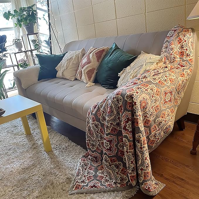 UKELER Flannel Sherpa Throws 60'' x 50', Cute Floral Design Soft Plush Flannel Blanket Throws for Bed/Couch/Sofa/Office/Camping