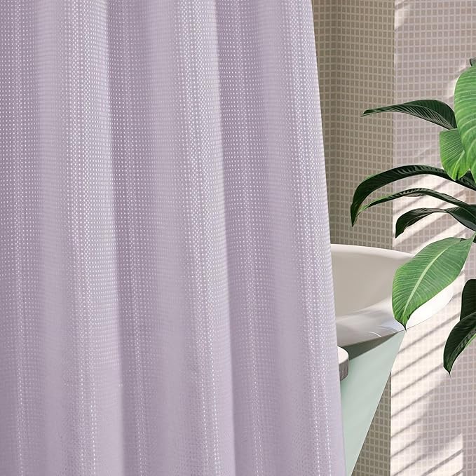 MitoVilla Purple Waffle Small Stall Shower Curtain 36 x 74, No Hooks Required Half Size Narrow Fabric Cloth Shower Curtain Set with Snap-in Liner for Modern Bathroom Decor, Lavender