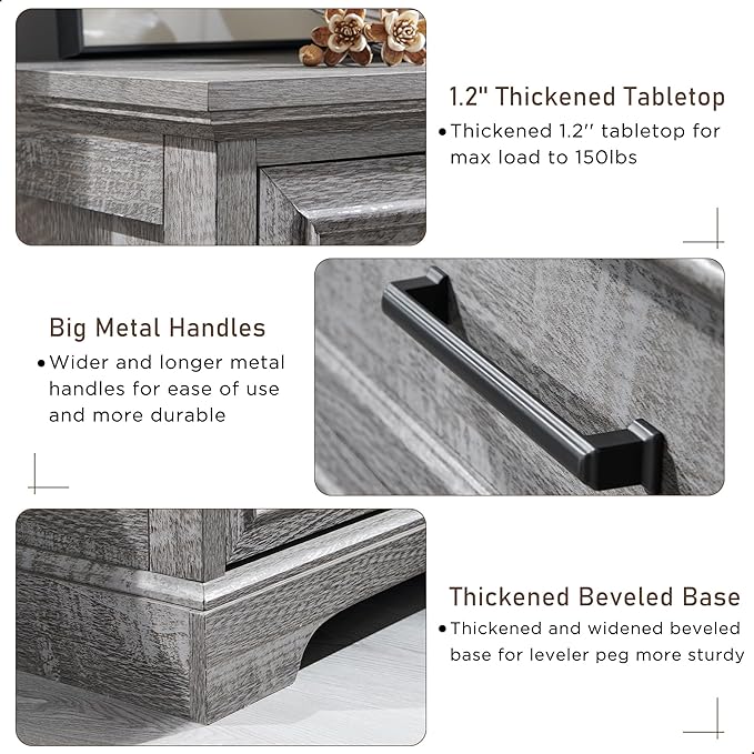 6 Drawer Dresser, Farmhouse Chest of Drawers for Bedroom, 44" Tall Dresser with Large Metal Handles, Wood Drawer Organizer for Living Room, Hallway, Closet - Grey