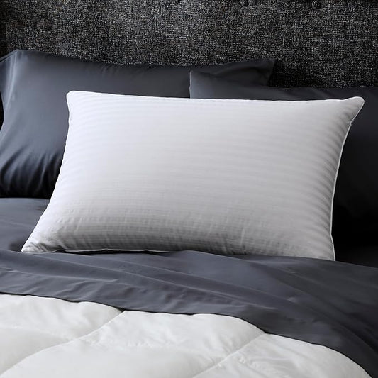 Cuddledown Dreamstead Premium Sleeping Pillow| European White Duck Down | 600 Fill Power | 300 Thread Count 100% Cotton Shell | Damask Striped | Hypoallergenic | Handcrafted | Standard – Firm
