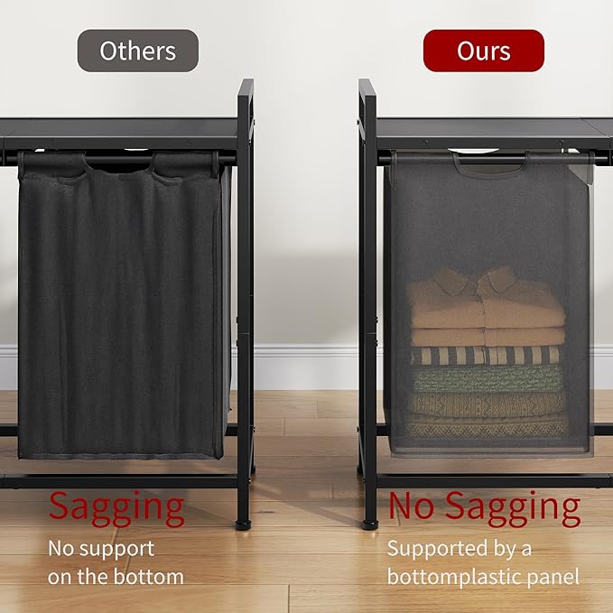 Laundry Hamper with Shelf, Laundry Basket 2 Section, Laundry Sorter with Pull-Out Removable Large 2 Color Bags and Movable, Metal Frame, 2 x 15.87 Gallons (60L), Black PF06XLK