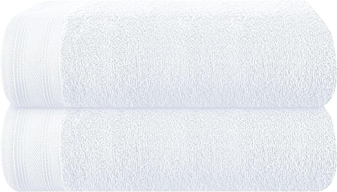 Cotton 2 Pack Oversized Bath Towel Set 28x55 inches, Large Bath Towels, Ultra Absorbant Compact Quickdry & Lightweight Towel, Ideal for Gym Travel Camp Pool - White