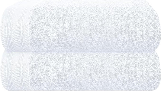 Cotton 2 Pack Oversized Bath Towel Set 28x55 inches, Large Bath Towels, Ultra Absorbant Compact Quickdry & Lightweight Towel, Ideal for Gym Travel Camp Pool - White