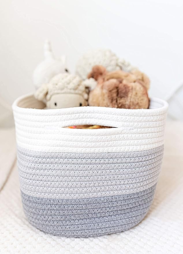 OrganiHaus Set of 3 Grey Woven Baskets for Organizing, Cotton Rope Basket for Decor, Shoe Basket Organizers & Storage, Decorative Storage Baskets & Bins, Cute Storage Basket for Toys & Cloths