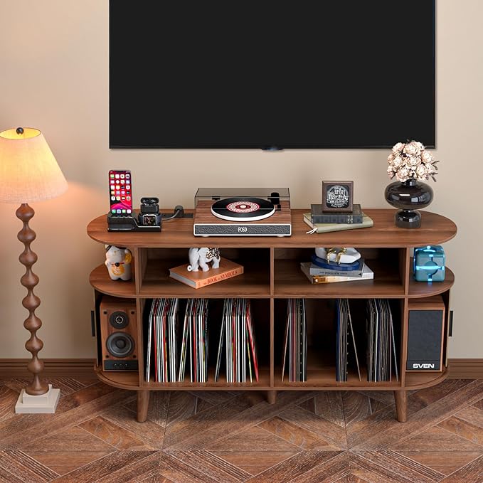 TV Stand for 55/65 Inch TV，Television Stand with Charging Station & USB Ports,Entertainment Center Large Long for Living Room (Walnut)