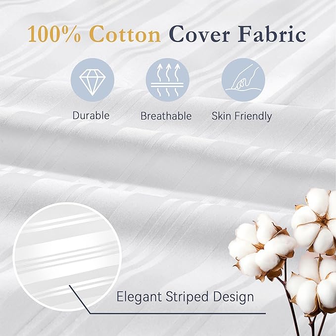 puredown® Goose Feather Down Pillows, Luxury Hotel Collection Bed Pillows for Sleeping Set of 2, 100% Cotton Cover with Silver Stripe, King Size