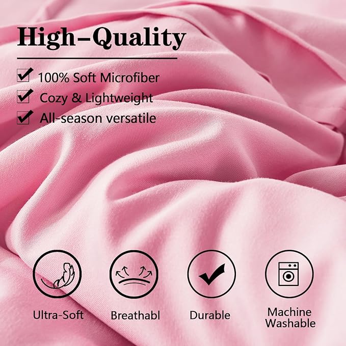Yogeneg Pink Comforter Set Twin Size 5 Piece Bed in a Bag,Grid Pinch Pleat Twin Bedding Set,Striped Textured Soft Microfiber Comforter with Sheet Set,All Season Complete Bed Set(Pink,Twin)