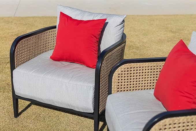 RSH DECOR: Sunbrella Square Throw Pillows Set of 2 | 24" x 24" | Water and Fade-Resistant Performance Fabric | Outdoor Pillow Covers with Down-Alternative Inserts | Canvas Jockey Red