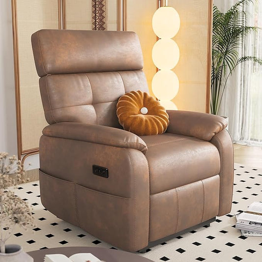 Claiks Zero Gravity Recliner Chair, Oversized Reclining Chair for Adults, Adjustable Electric Reclining Sofa Lounge with USB&Type-C Ports, Side Pocket, for Living Room, Tech Cloth Fabric, Brown