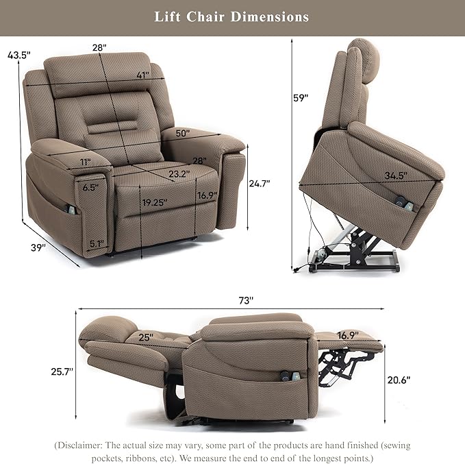 Big Man Power Lift Recliner for Elderly Adults 28 Inch Wide Seat, Lay Flat Lift Chair with Heat Massage, Cup Holder & Wireless Phone Charger, USB Type C Charging, Big Tall 400 lbs
