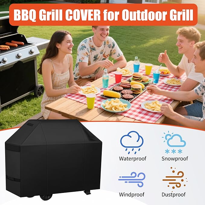 iCOVER Grill Cover 75 inch, BBQ Grill Cover for Outdoor Grill, 600D Heavy Duty Waterproof BBQ Cover, Anti-UV and Rip-Proof Barbecue Cover, Gas Grill Cover for Weber, Char-Broil, Nexgrill, etc