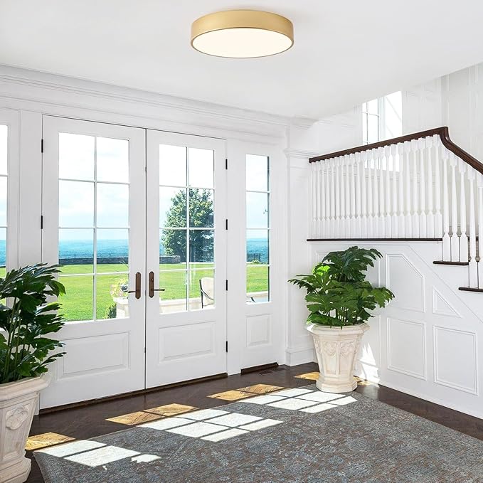 Modern Flush Mount Ceiling Light, 3-Lights Round Gold Ceiling Light Fixtures, Minimalistic Ceiling Lamp Acrylic Shade Lighting Fixture for Bedroom Living Room Laundry Room Hallway(15.8")