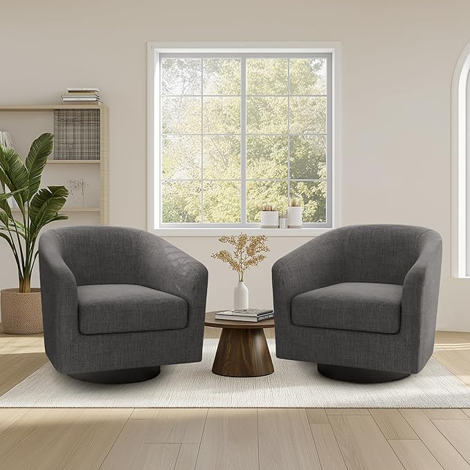 UIXE 360° Swivel Barrel Accent Chair Armchair, Round Club Arm Chair in Fabric for Lving Room, Modern Upholstered Small Bedroom Single Sofa Seat - Gray, Set of 4
