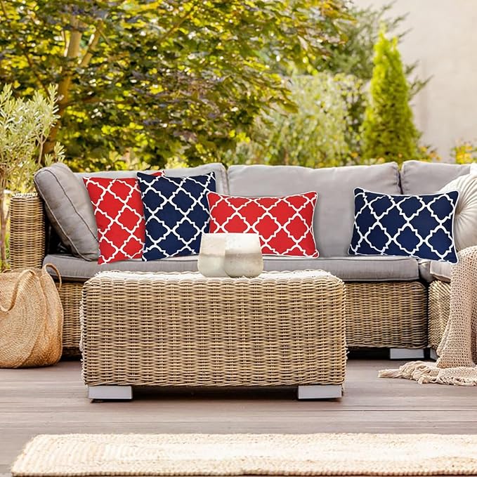 JMGBird 18×18 Inch Outdoor Lumbar Pillows Pack of 2 Colors Waterproof Throw Pillows with Insert Rectangular Decorative Garden Cushion for Home Furniture Patio Coach Sofa