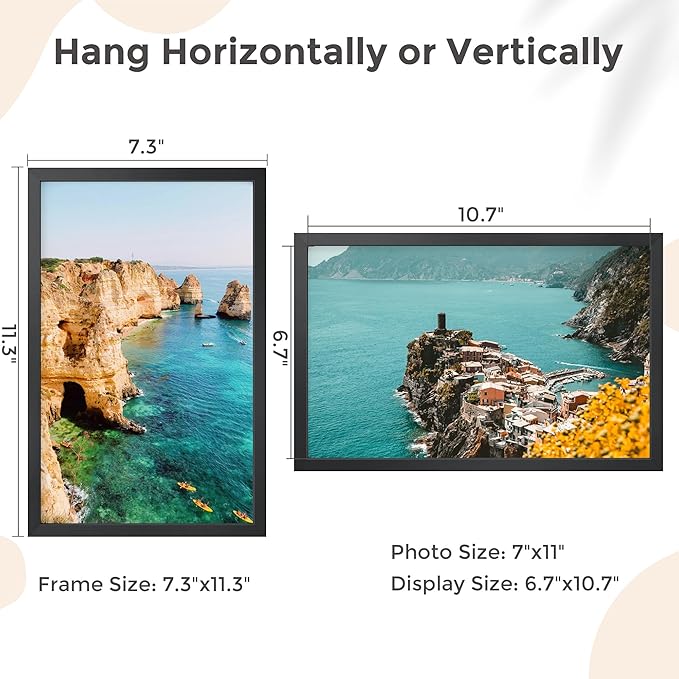 7x11 Metal Picture Frame - Black Aluminum Picture Frames with Real Glass, Wall Mounting Horizontally or Vertically, Simple and Elegant Decor for Wall Gallery Poster Photo 11x7 Frame, Black