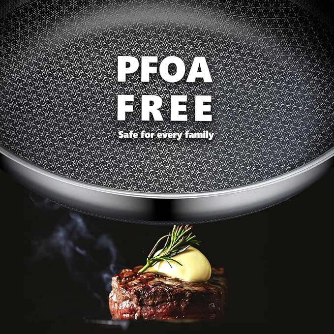 Non Stick Frying Pans 12 inch, Hybrid Frying Pans Nonstick with Lid,non stick Stainless Steel Skillets, Dishwasher and Oven-Safe Chef Pan, Induction Compatible Cooking Pan, PFOA Free Cookware