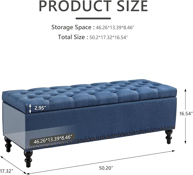 Living&Giving Storage Ottoman 50.2 Inches Upholstered Fabric Storage Ottoman Bench，Button Tufted Bedroom Bench，Bedroom End of Bed Bench Withstands 304lbs