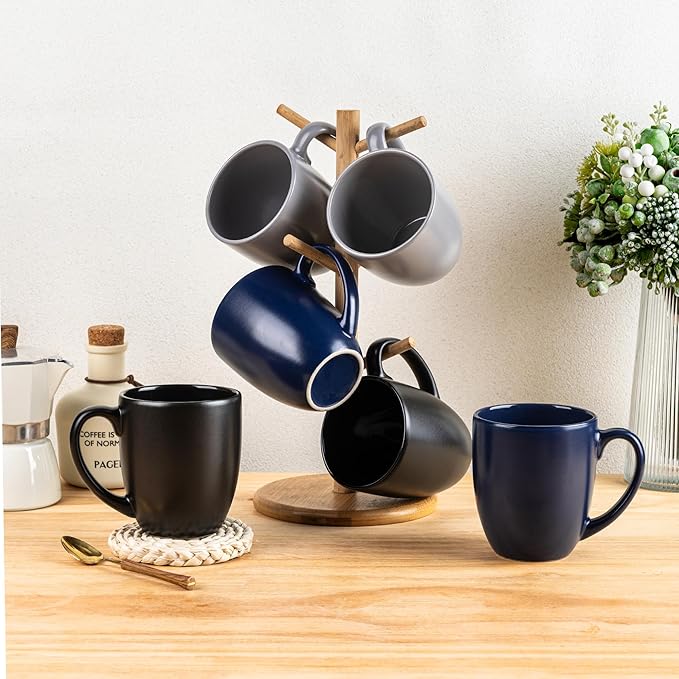 GBHOME 12oz Coffee Mugs Set of 6, Large Ceramic Coffee Mugs for Man, Woman, Dad, Mom, Modern Coffee Mugs Set with handle for Tea/Latte/Cappuccino/Milk/Cocoa. Dishwasher&Microwave Safe,Multi-Color