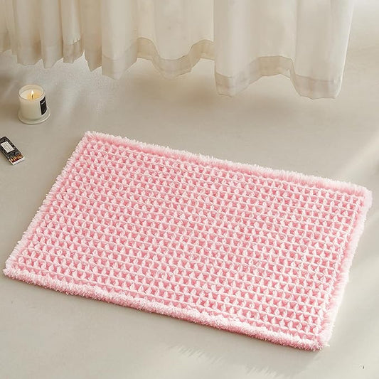 Light Peachy Pink Bathroom Rugs, Waffle Bath Mat Non Slip Washable Quick Dry Cute Bath Mat Boho Farmhouse Bathroom Decor, 24"x16" Light Peachy Pink