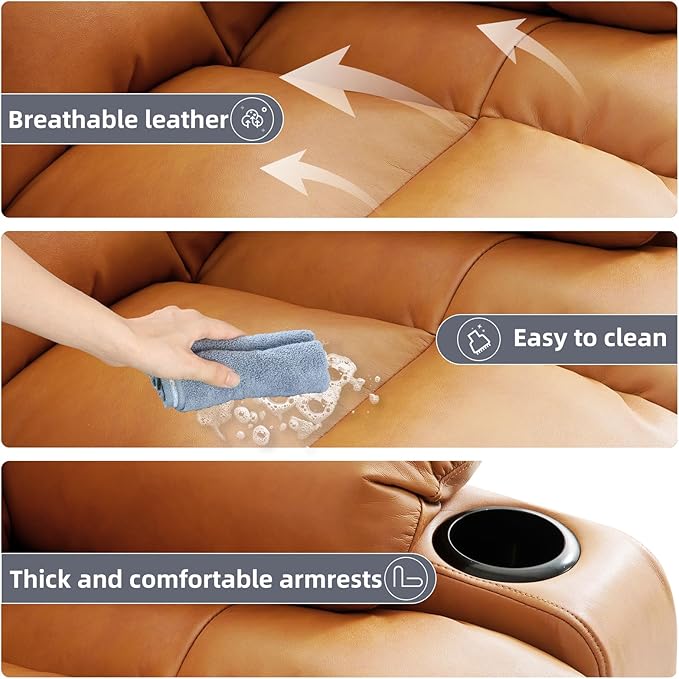 Power Lift Recliner Chair for Elderly, Electric Recliner Chairs for Adults with Massage and Heat, Cup Holders, Remote Control, USB Ports, Side Pockets, Leather (Bright Orange) ﻿