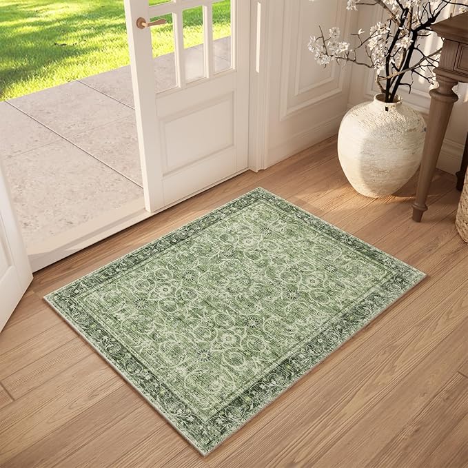 Washable 2'x3' Non Slip Rug Vintage Soft Low Pile Lightweight Boho Area Rugs for High-Traffic Areas (Entryway, Kitchen, Hallway), Farmhouse Decor
