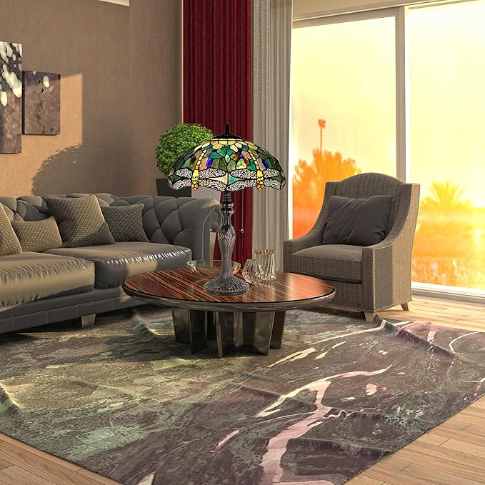 Tiffany Table Lamp Stained Glass Lamp 16X16X24 Inch Antique Reading Light (Amber Yellow Dragonfly)