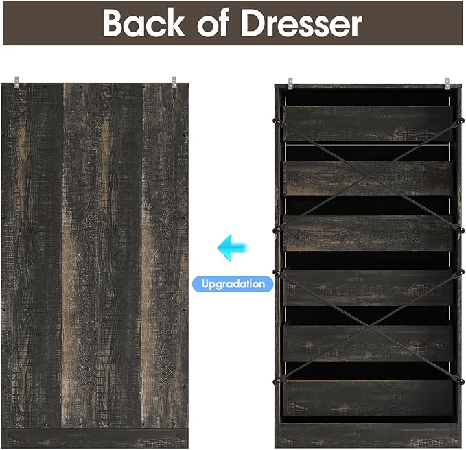 Fameill Dresser for Bedroom, Tall Dresser for Hallway, 6 Drawer Wide Dresser Organizer with Charging Station for Closet, Wood Dresser with Metal Handles, Dark Brown