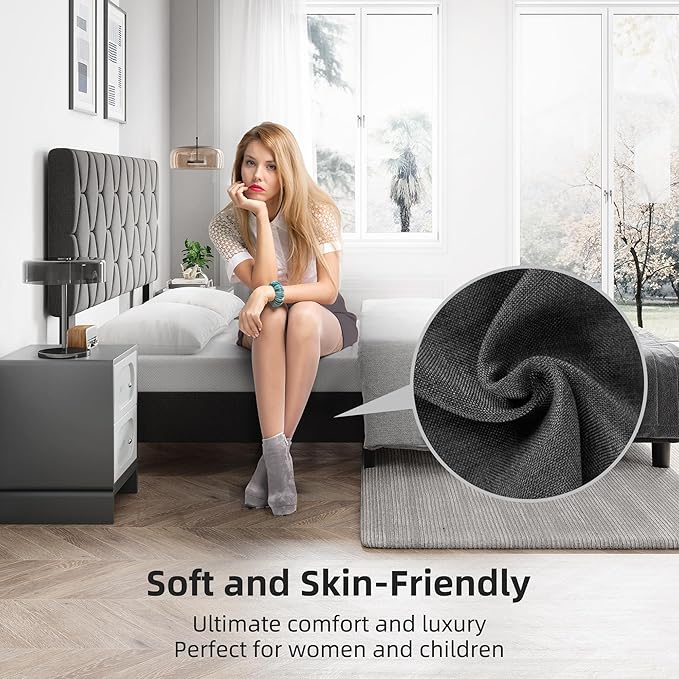 GAOMON Grey King Upholstered Bed Frame with Headboard, Heavy-Duty Platform Bed Frame with Strong Wood Slats, No Box Spring Needed/Easy Assembly/Noise Free