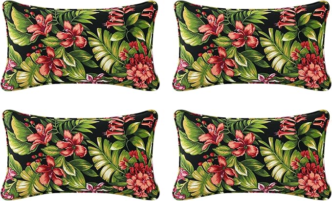 Outdoor Decorative Pillows Pack of 4, 20" x 12" Outdoor Pillow Set for Couch Bed Throw Patio Sofa, Red Flower Green Leaf