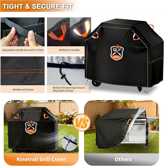 Kinetrail Grill Cover, Universal 48" BBQ Grill Cover for Outdoor Grill, Waterproof, Weather Resistant, Fade Resistant Gas Grill Cover with Adjustable Double Straps for Weber, Char-broil, Nexgrill, etc
