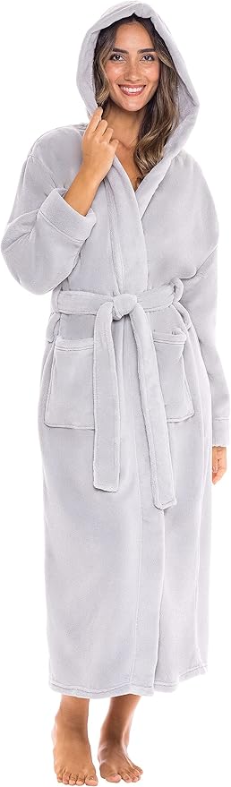 Alexander Del Rossa Womens Robe, Long Plush Bathrobe with Hood, Hooded Robes for Women Plus Size Bath Robe