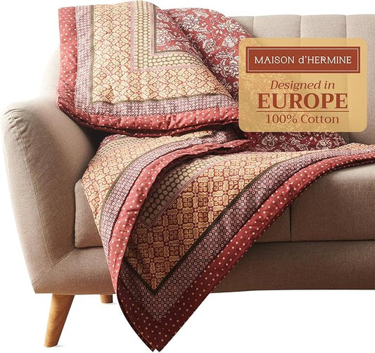 Maison d' Hermine Throw Blanket for Couch Lightweight Soft Warm Breathable Cotton Throw Blankets for Bed Girls Boys Women Men Gifts Sofa Travel Living Room Chair Bedding (50"x60", Surya)