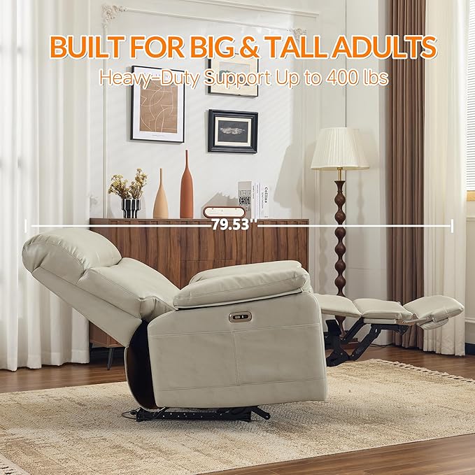 AEDI 450lbs Power Recliner Chair for Big and Tall Adults Oversized Electric Reclining Sofa for Living Room,Extra Wide 27.5” Seat,Extended Footrest,USB Charging(Faux Leather,Gray)