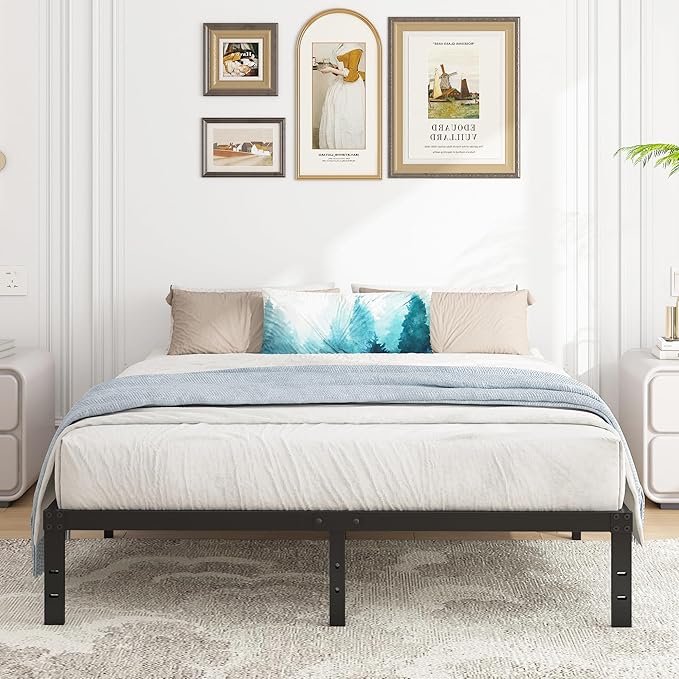 10 Inch King Size Bed Frame, Platform Metal Bed Frame King Heavy Duty Steel Slat Mattress Foundation, No Box Spring Needed, Easy Assembly, Noise-Free, Black
