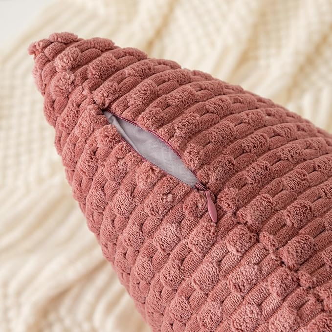Kevin Textile Throw Pillow Covers Soft Corduroy Decorative Set of 2 Valentines Day Boho Striped Pillow Covers Pillowcases Farmhouse Home Decor for Couch Bed Sofa Living Room 12x20 Inch Blush Pink