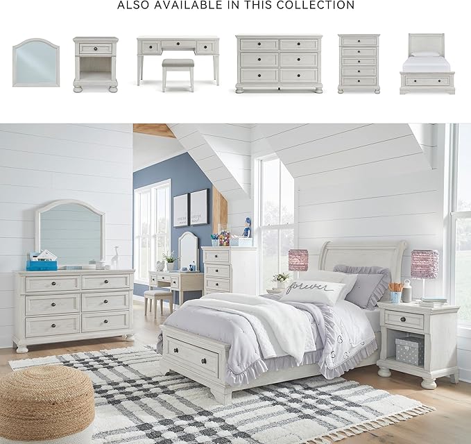 Signature Design by Ashley Robbinsdale Casual Twin Sleigh Storage Platform Bed with 1 Drawer, Foundation or Box Spring Not Needed, White