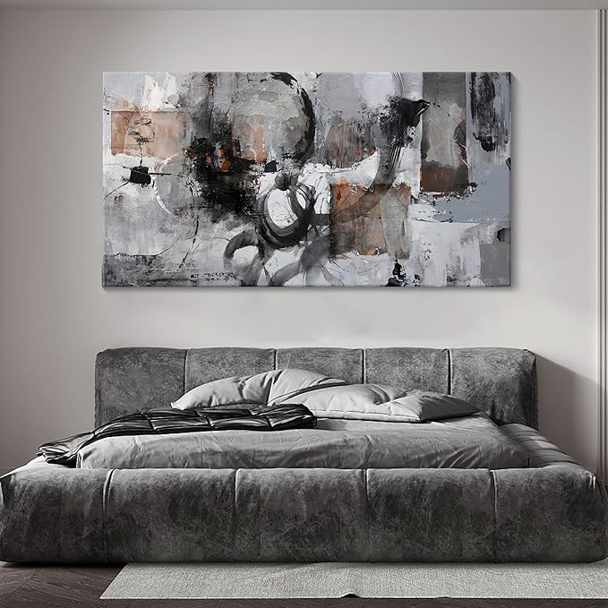 Pogusmavi Large Wall Art Abstract Black And Grey Canvas Wall Art Living Room Wall Decor Paintings Decorations Modern Wall Decor for Bedrooms Framed Artwork for Walls 29×58in