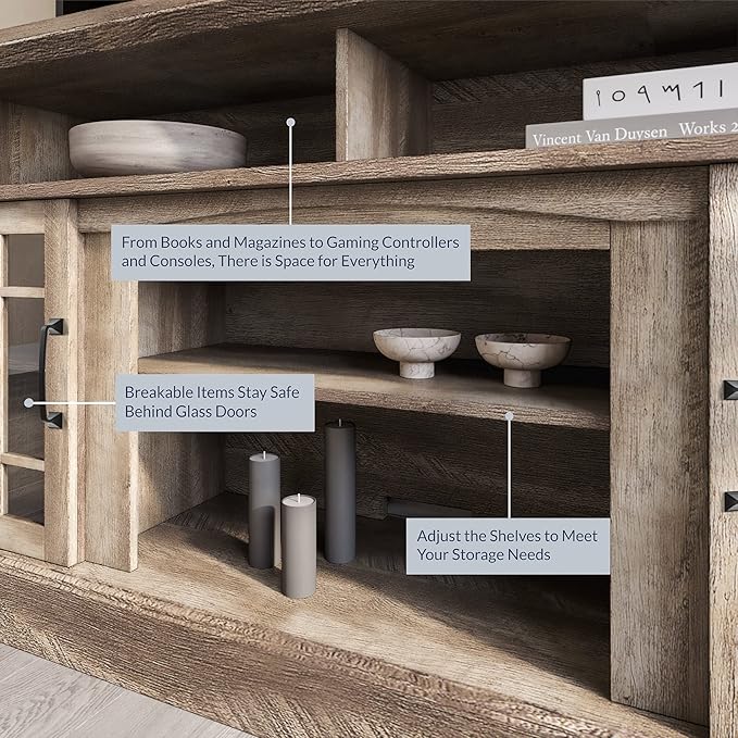 BELLEZE Traditional 58 Inch Rustic Wood TV Stand & Media Entertainment Center Console Table for TVs up to 65 Inches with Open Storage Shelves & Cabinets - Astorga (Ashland Pine)