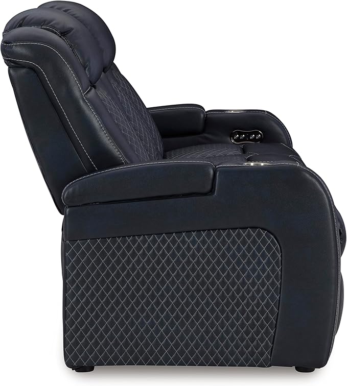 Signature Design by Ashley Fyne-Dyme Contemporary Power Reclining Sofa with USB Charging Ports and Adjustable Headrest, Blue