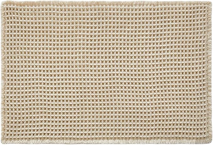 Pale Beige Bathroom Rug, Waffle Bath Mat Non Slip Washable Super Absorbent Quick Dry Boho Farmhouse Bathroom Decor, 30''x20'' Pale Beige