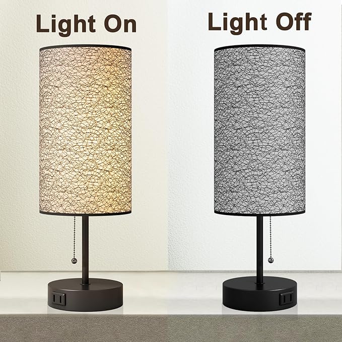 Table Lamp for Bedroom,Nightstand Lamp for Bedside with AC Outlets,Adjustable 3color LED Light Desk Lamp for Home Decor,Included Bulb and Lamp Shade (Black-OnlyAC, 2PCS)