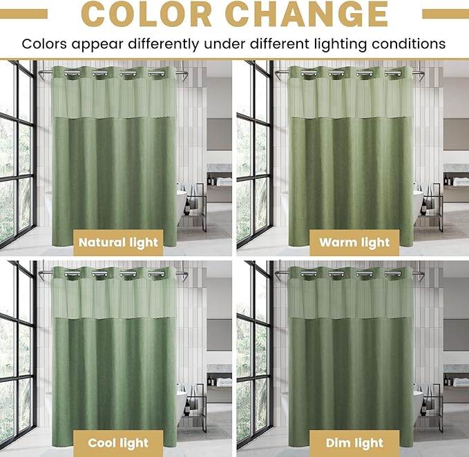 No Hook Shower Curtain with Snap in Liner, Polyester Textured Shower Curtain with Liner Set, Waterproof Washable Hotel Style Shower Curtains for Bathroom, 71Wx74H, Sage Green