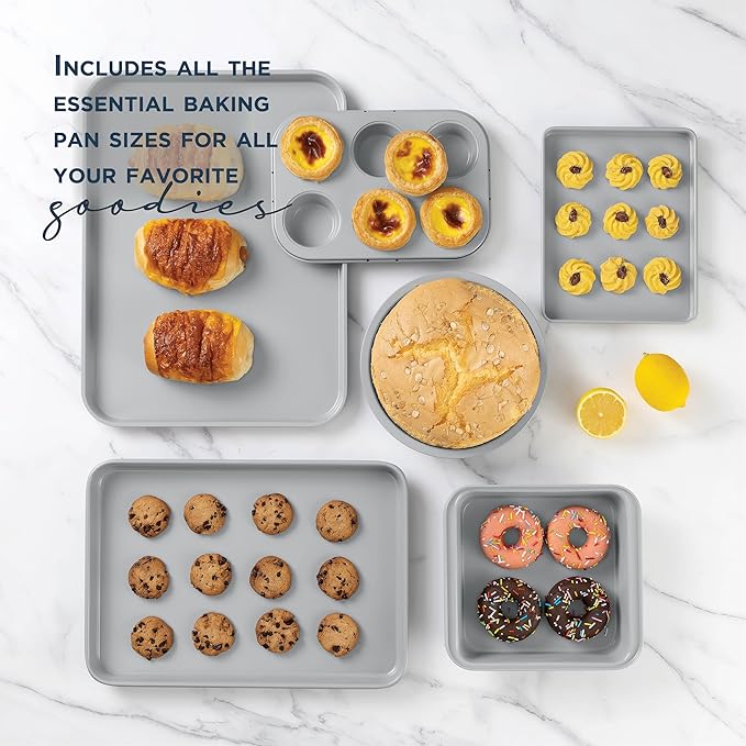 Country Kitchen Nonstick Stackable Bakeware Set - Durable, Easy Release Baking Set, Denim, 13 Pcs