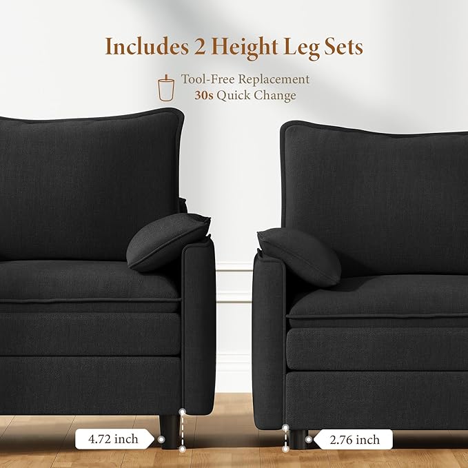 Vesgantti 74" Loveseat Sofa for Living Room, Comfy Cloud Couch Deep Seat Chenille Modern 2 Seater Small Sofa with Armrest Pillow, Easy Assembly for Small Spaces, Black